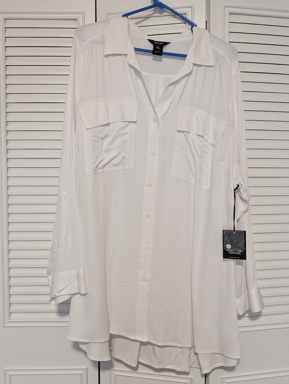 NWT Simply Vera Wang Oversized White Button-Up Top, Roll-Tab Sleeves, 2X
